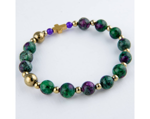 Bransoletka różaniec z kamieni na rękę - zoisyt z rubinem