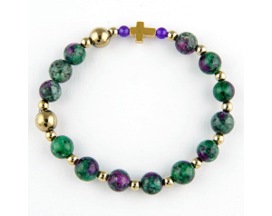 Bransoletka różaniec z kamieni na rękę - zoisyt z rubinem