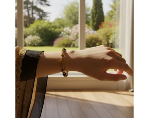 Bransoletka różaniec z kamieni na rękę - beżowo-brązowa tonacja