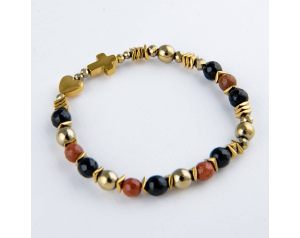 Bransoletka różaniec z kamieni na rękę - beżowo-brązowa tonacja