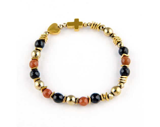 Bransoletka różaniec z kamieni na rękę - beżowo-brązowa tonacja