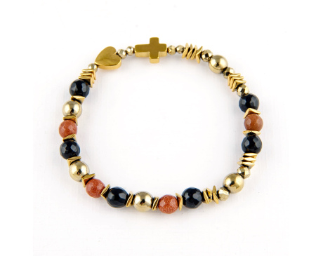 Bransoletka różaniec z kamieni na rękę - beżowo-brązowa tonacja