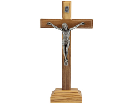 Krzyż drewniany stojący z drzewa oliwnego 18 cm