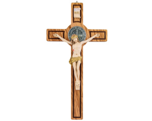 Krzyż oliwny z medalikiem Świętego Benedykta 32 cm