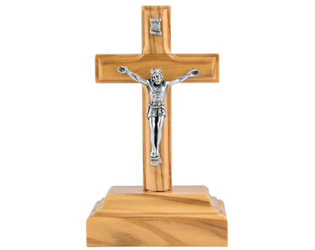 Krzyż drewniany stojący z drzewa oliwnego 10 cm