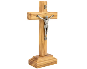 Krzyż drewniany stojący z drzewa oliwnego 14 cm