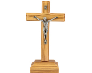 Krzyż drewniany stojący z drzewa oliwnego 14 cm