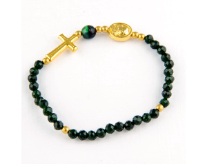 Bransoletka z Krzyżykiem Delikatna 4mm Szmaragd Nilu