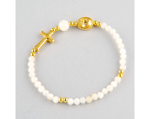 Bransoletka z Krzyżykiem Delikatna 4mm Masa Perłowa