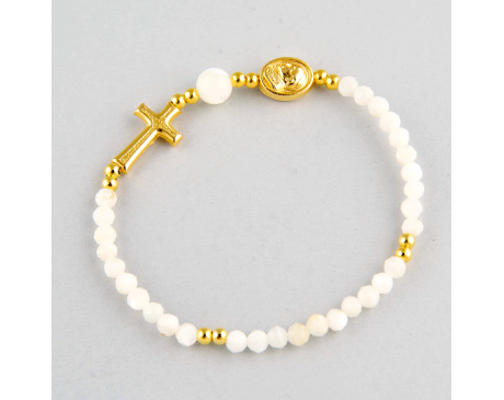 Bransoletka z Krzyżykiem Delikatna 4mm Masa Perłowa