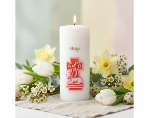 Świeca Wielkanocna Biała z Barankiem w Krzyżu Alleluja 17 cm