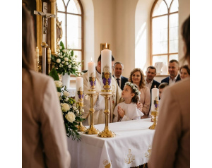 Świeca Ołtarzowa Biała Eucharystyczna, na Dar Pierwszej Komunii
