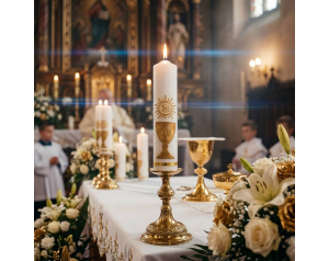 Świeca Ołtarzowa Biała Eucharystyczna 30 cm, na Dar Pierwszej Komunii