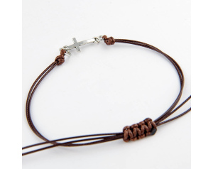 Bransoletka Sznureczek z Krzyżykiem Brązowa