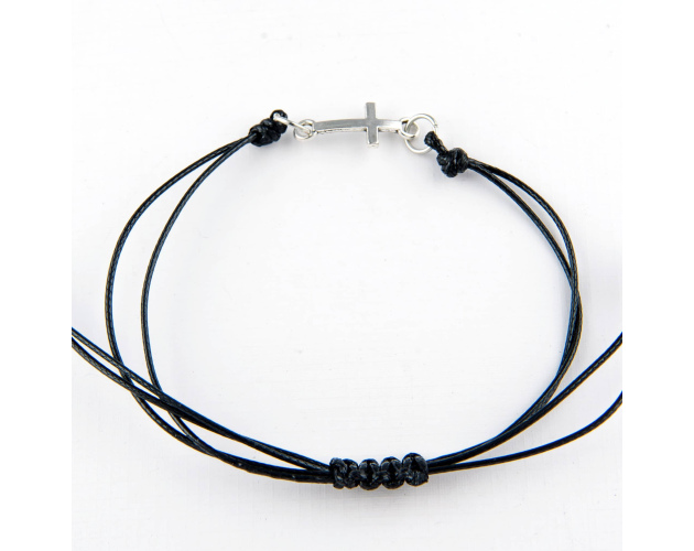 Bransoletka Sznureczek z Krzyżykiem Czarna