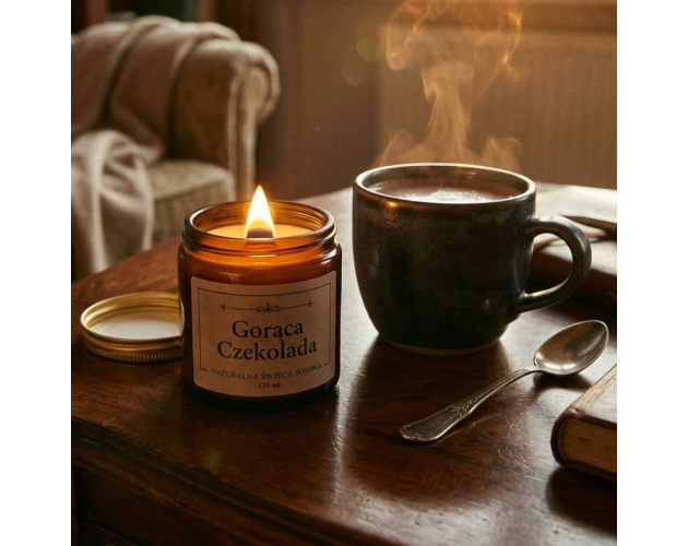 Naturalna Świeca Sojowa Zapach Gorączek Czekolady z Drewnianym Knotem