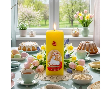 Świeca Wielkanocna z Barankiem Alleluja Żółta 17 cm