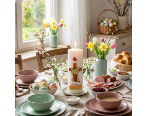 Świeca Wielkanocna z Barankiem w Krzyżu Biała 17 cm