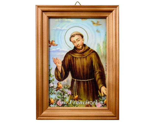 Obrazek ze św. Franciszkiem w drewnianej ramce