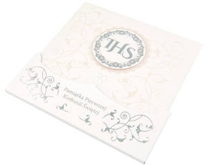 Pamiątka I Komunii Świętej – IHS srebrny, eleganckie ornamenty