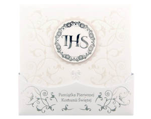 Pamiątka I Komunii Świętej – IHS srebrny, eleganckie ornamenty