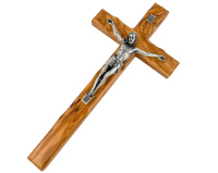 Krzyż oliwny 34 cm – drewno oliwne, metalowa figura Jezusa