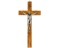 Krzyż oliwny 34 cm – drewno oliwne, metalowa figura Jezusa