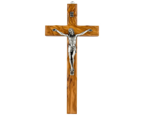 Krzyż oliwny 34 cm – drewno oliwne, metalowa figura Jezusa