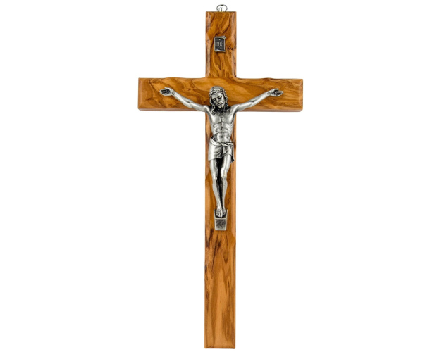 Krzyż oliwny 34 cm – drewno oliwne, metalowa figura Jezusa