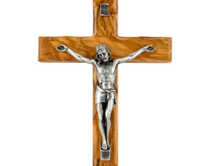 Krzyż oliwny 34 cm – drewno oliwne, metalowa figura Jezusa