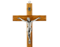 Krzyż oliwny 28 cm – drewno oliwne, metalowa figura Jezusa