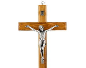 Krzyż oliwny 28 cm – drewno oliwne, metalowa figura Jezusa