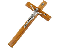 Krzyż oliwny 28 cm – drewno oliwne, metalowa figura Jezusa