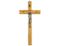 Krzyż oliwny ręcznie wykonany – drewno oliwne, metalowa figura