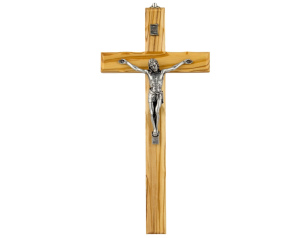 Krzyż oliwny ręcznie wykonany – drewno oliwne, metalowa figura