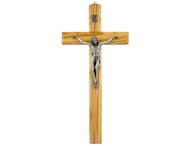 Krzyż oliwny ręcznie wykonany – drewno oliwne, metalowa figura
