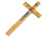 Krzyż oliwny ręcznie wykonany – drewno oliwne, metalowa figura