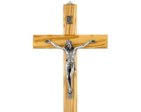 Krzyż oliwny ręcznie wykonany – drewno oliwne, metalowa figura