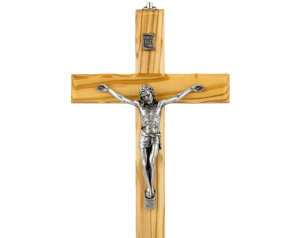 Krzyż oliwny ręcznie wykonany – drewno oliwne, metalowa figura