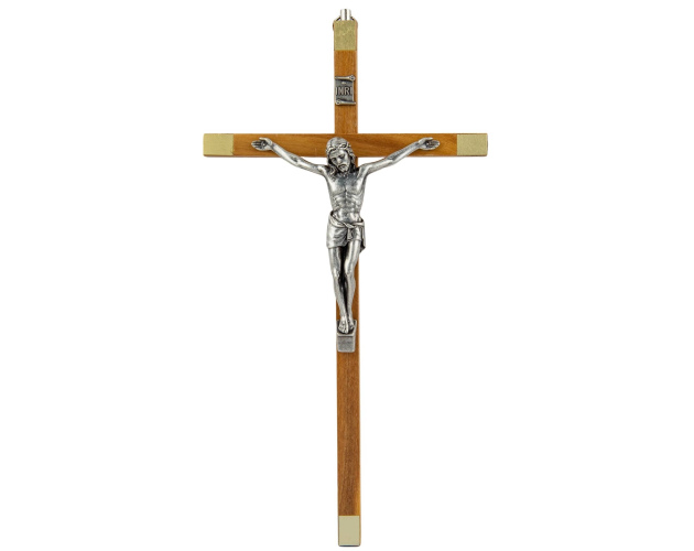 Krzyż z drzewa oliwnego z okuciami – 23cm, klasyczny na ścianę