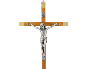 Krzyż z drzewa oliwnego z okuciami – 23cm, klasyczny na ścianę