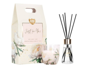 Zestaw prezentowy AURA Candles Just for You – Soft Peony (świeca + dyfuzor)