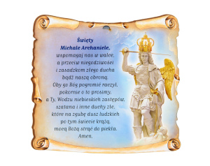 Obrazek drewniany ze świętym Michałem Archaniołem z Gargano