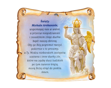 Obrazek drewniany ze świętym Michałem Archaniołem z Gargano