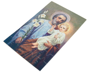 Puzzle religijne – święty Józef z Dzieciątkiem Jezus i lilią