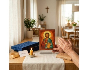 Ikona religijna – Jezus Pantokrator w geście błogosławieństwa, rozmiar 10 x 13 cm
