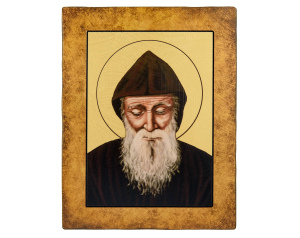 Ikona Święty Charbel – deska postarzana, 16 x 13 cm