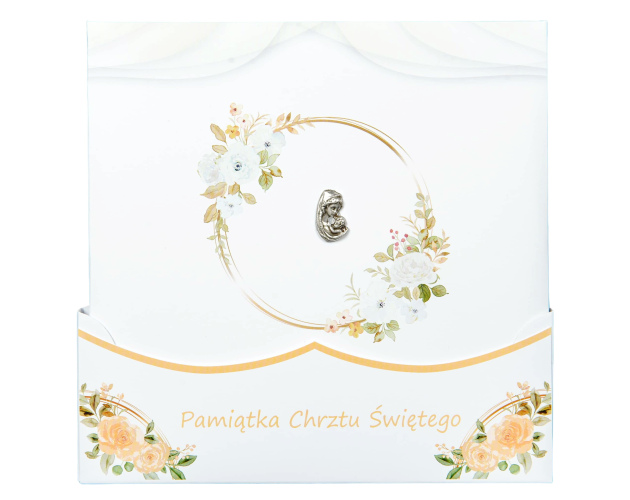 Pamiątka na Chrzest Święty kwadratowa – metalowa Madonna