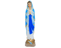 Figurka Maryi Różańcowej w niebieskim płaszczu z różańcem