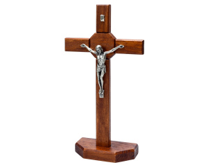 Krzyż stojący drewniany z pasyjką 40 cm – ciemny